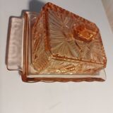 Pink glass butter dish