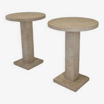 Set of 2 Italian Travertine for Stone Pedestals or Side Tables, 1980's