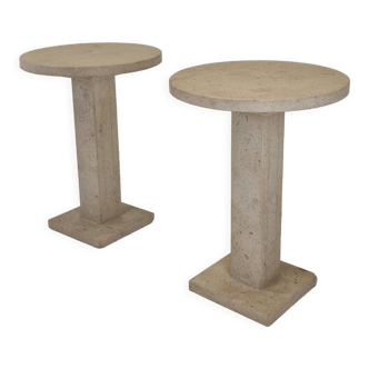 Set of 2 Italian Travertine for Stone Pedestals or Side Tables, 1980's