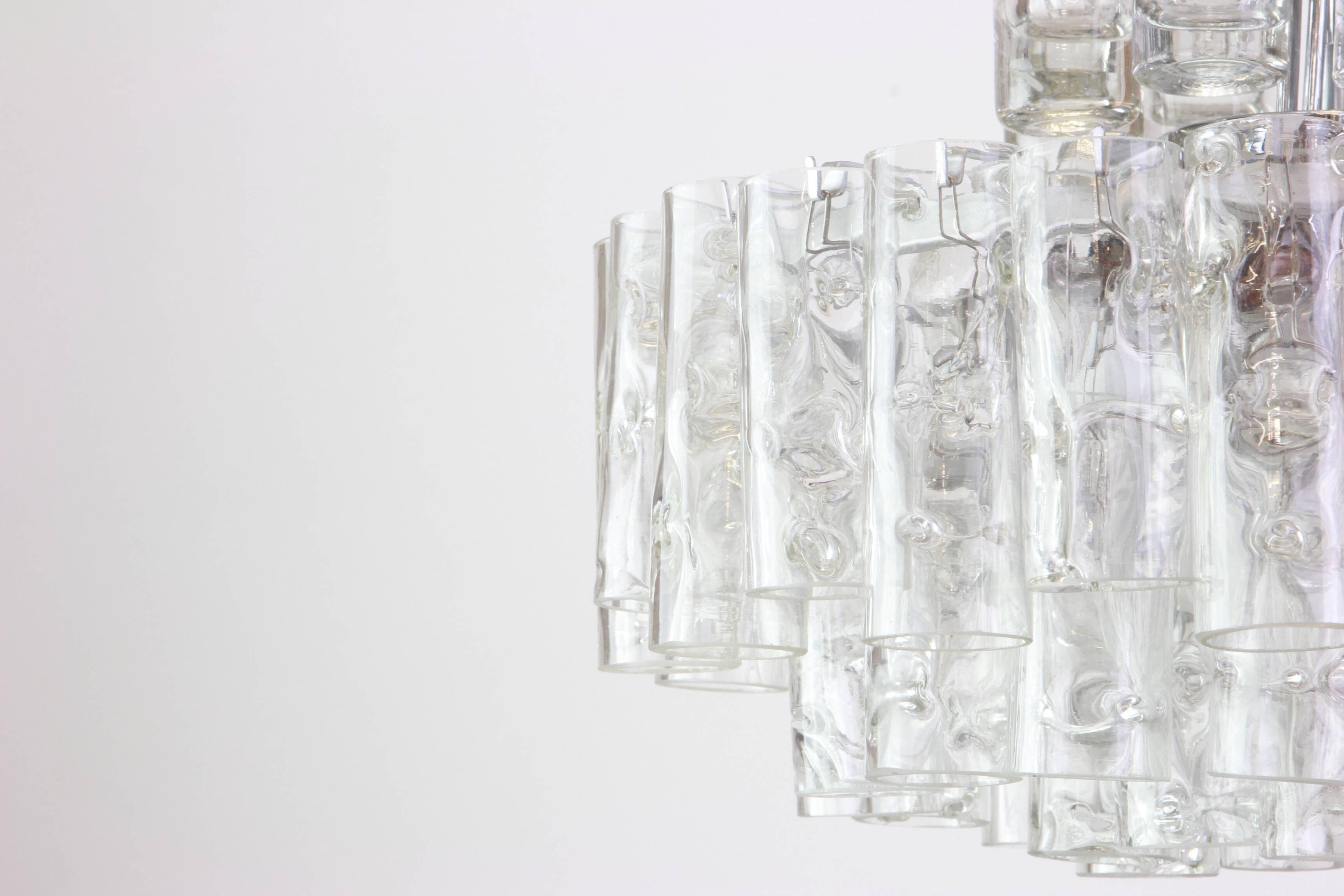 Superb glass tube chandelier in Murano ice by Doria, Germany, 1960s.
