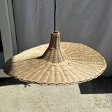 Small suspension, rattan luminaire in hat shape D:60cm