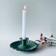 Old antique olive green enamelled metal candlestick