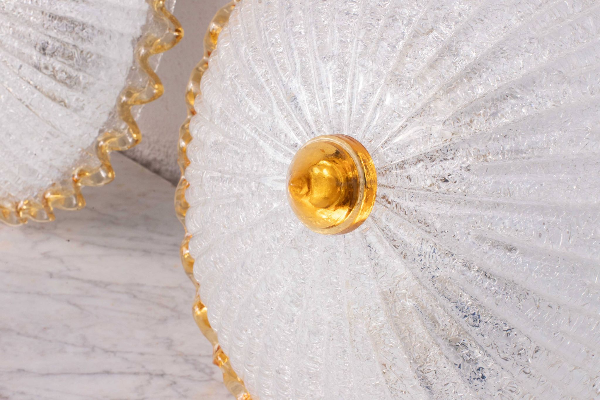 Set of 2 Italian Yellow Large Size Murano Glass Ceiling Fixture, Murano, 19