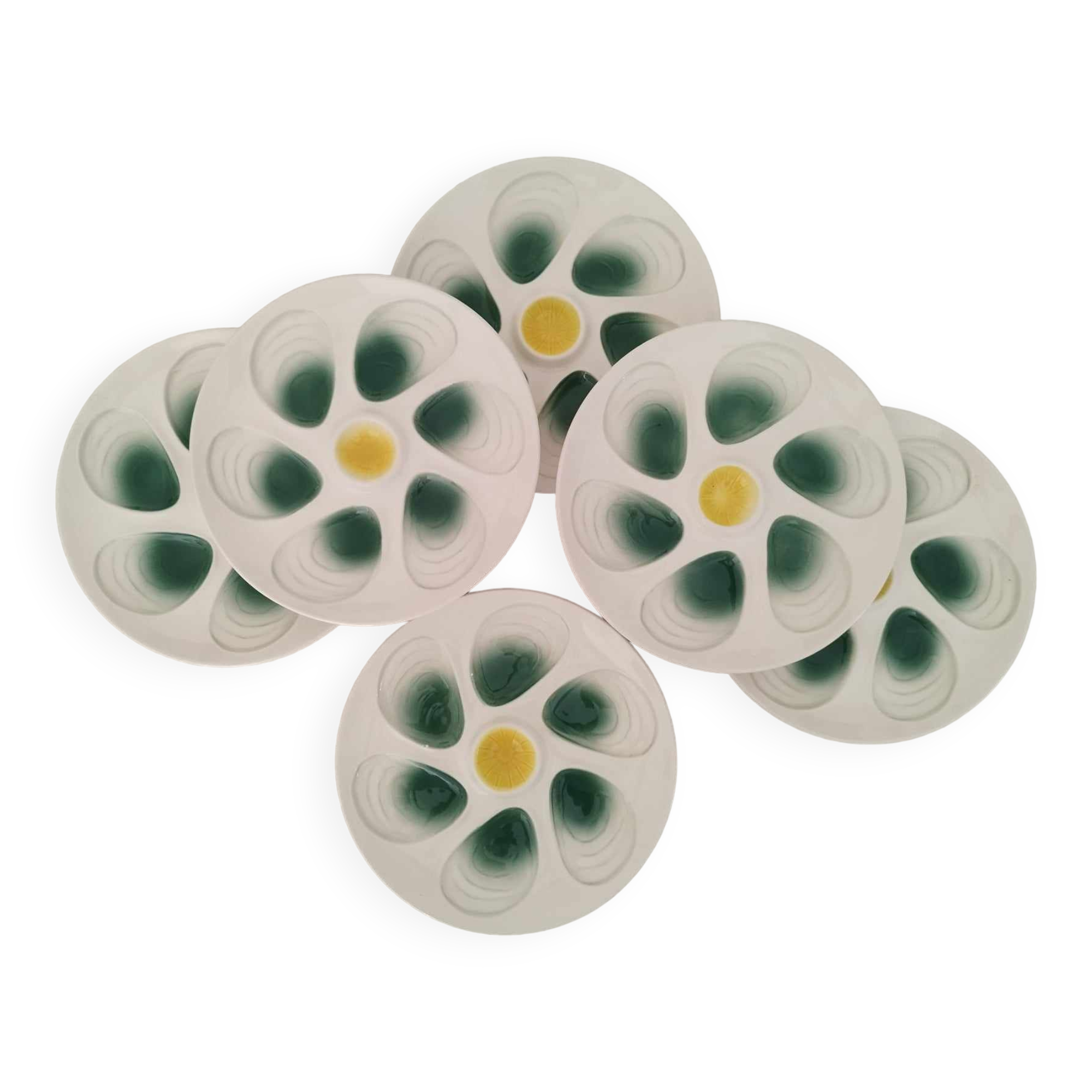 Plates Oysters Shellfish Seafood Earthenware Salins Vintage