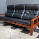 Teak and Black Leather 32 seat sofa by HS Denmark 1970s