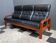 Teak and Black Leather 32 seat sofa by HS Denmark 1970s