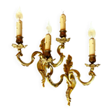 Pair of Heavy, French, Gold Bronze 2 Arm Wall Lights. Ornate Rococo/ Baroque/ Louis XV Style Sconces