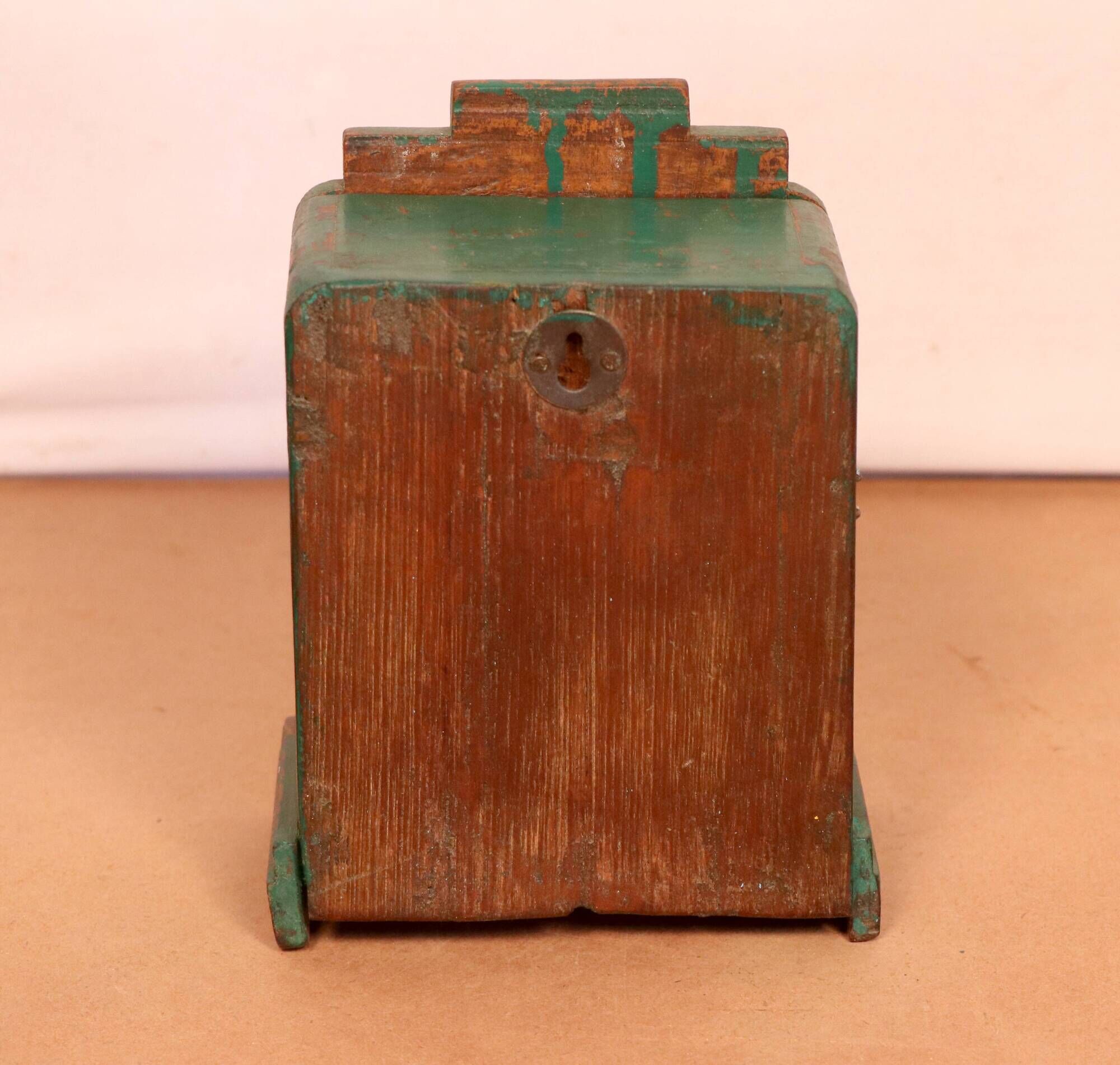 Old art deco wall display case in original green teak