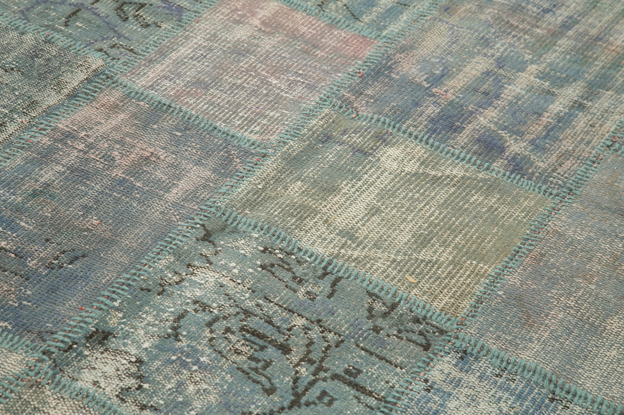 Tapis oriental fait à la main 175 cm x 244 cm bleu patchwork