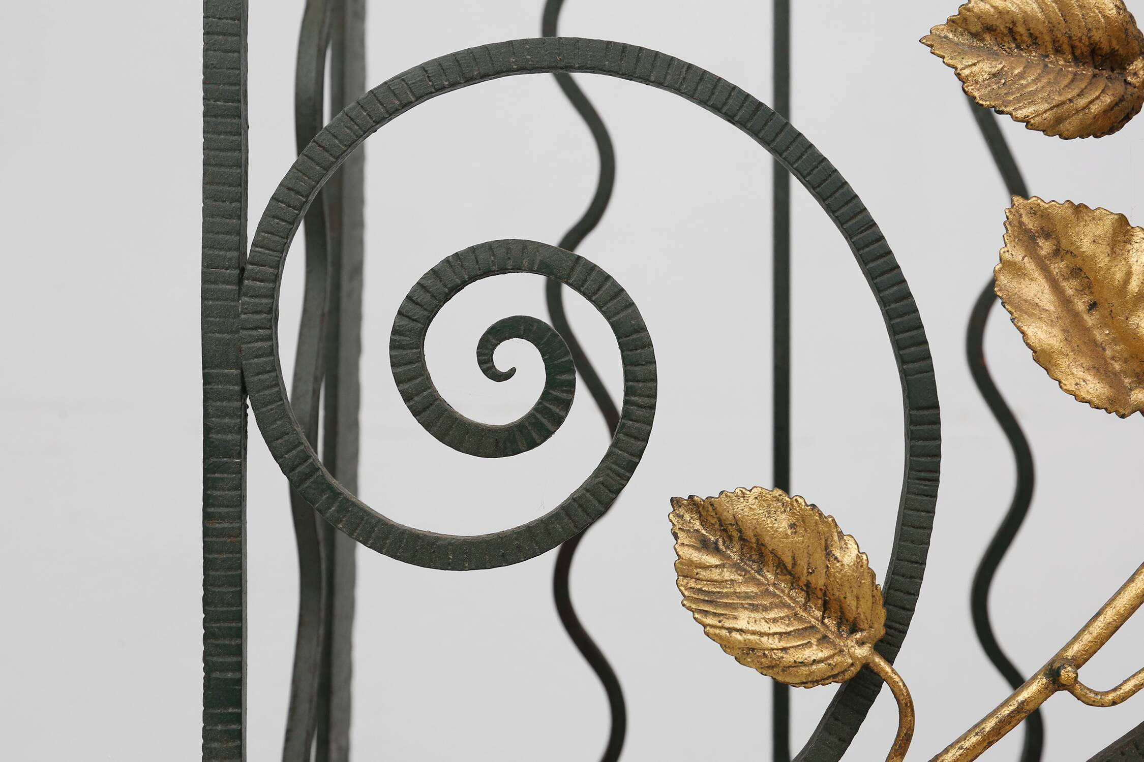 Art deco wrought iron umbrella stand with floral decoration, France ca. 1930