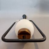 Maison Lunel pendant lamp in black metal, gilded brass and opaline 1960.