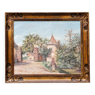 Oil on panel, Jules Brault, farm entrance