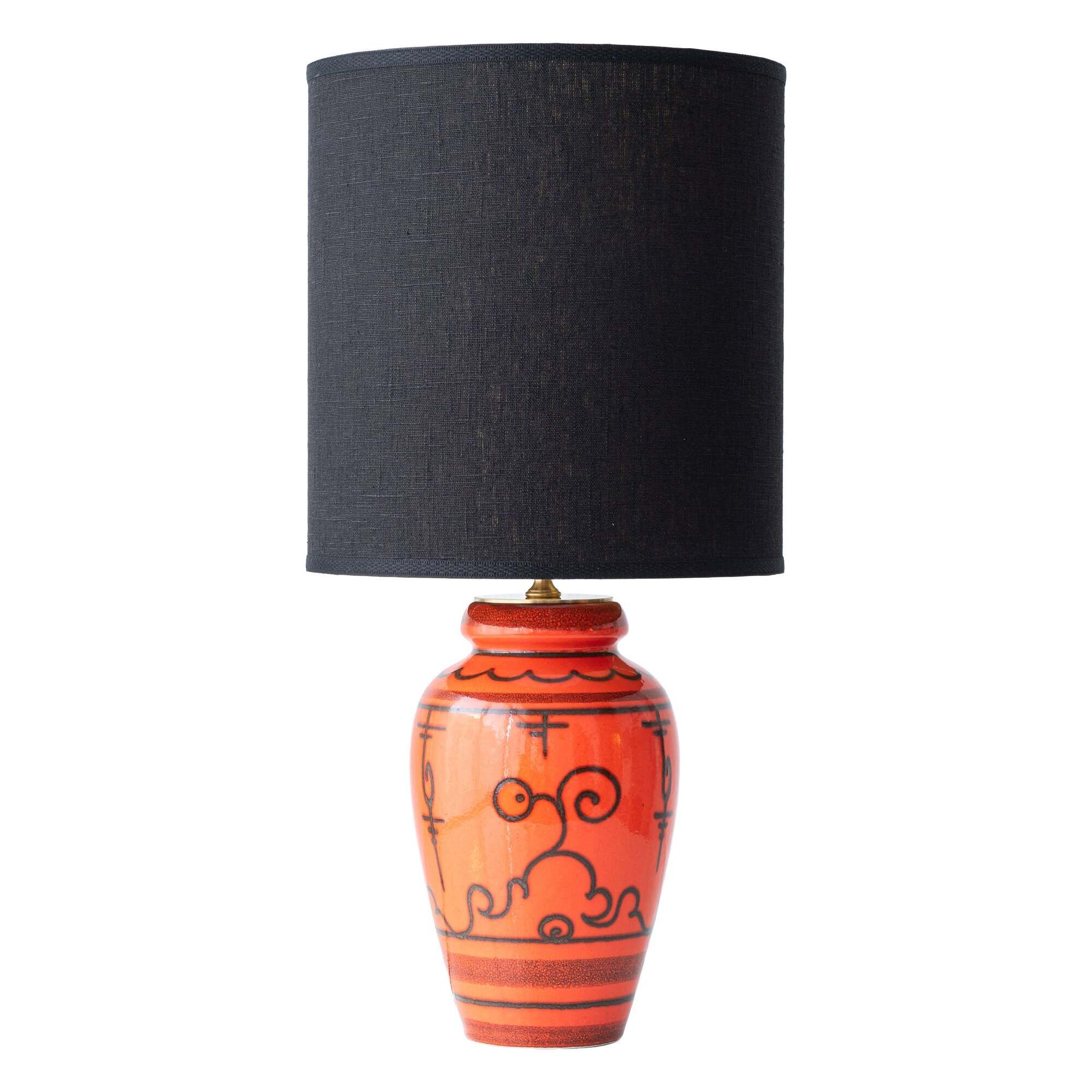 Dutch Orange Gouda Ceramic Table Lamp 'Tokio', 1970s, New Black Linen Shade