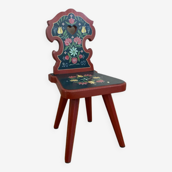 Alsatian children's chair in solid wood, 20th century, hand-painted decorations