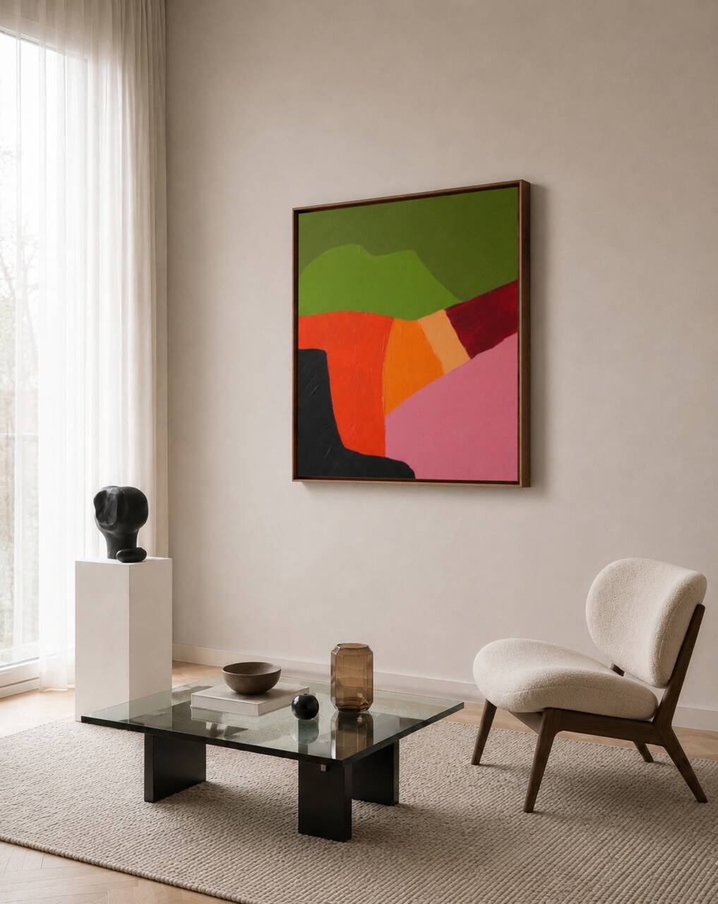 Abstract coloured landscape 80x80cm signed