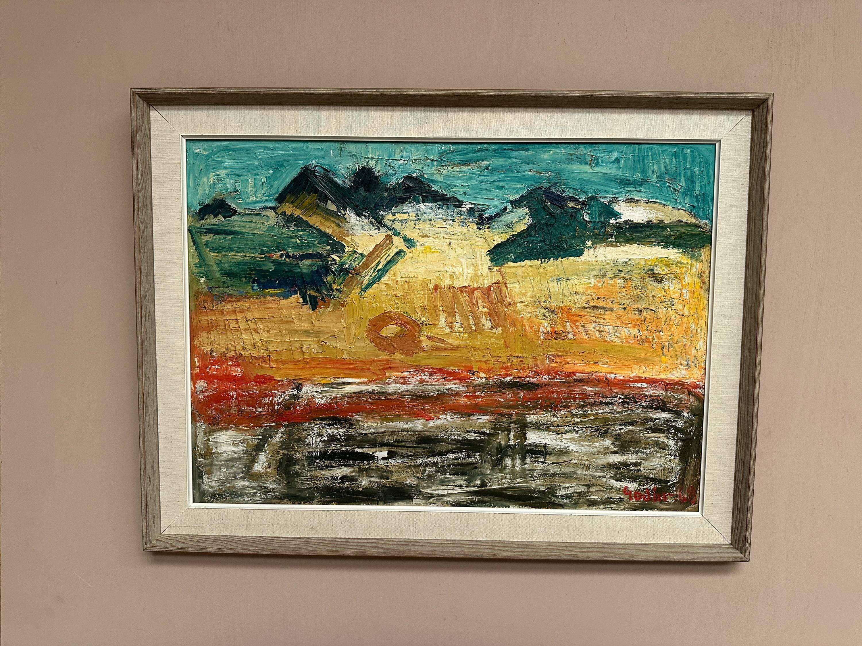 Original Swedish Oil on Panel - "Abstract Landscape" by Ragnar Godin - Dated 1968 - Framed