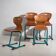 Vintage turquoise blue school chairs (c.1950). Set of 4 pieces.