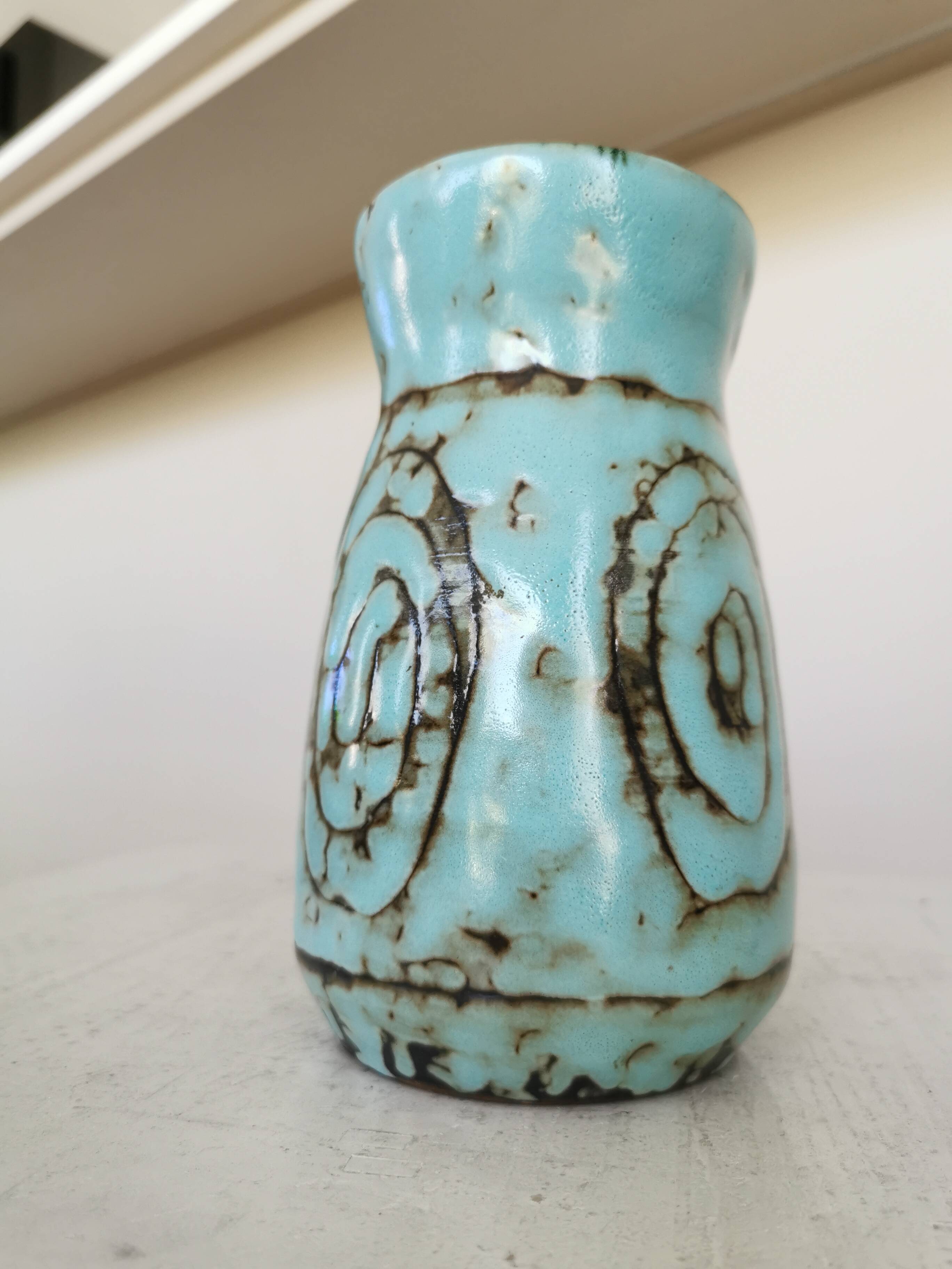 Vintage Turquoise Crackle Glaze Vase: Handmade Studio Pottery, Mid-Century