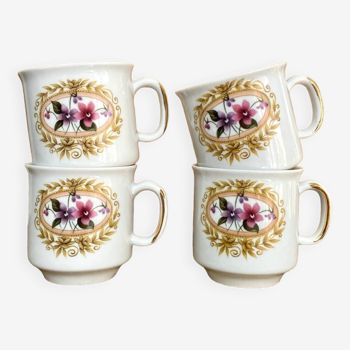 4 tasses en porcelaine de Chauvigny France vintage