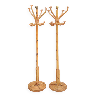 Pair of parrot coat rack in bamboo 1970s