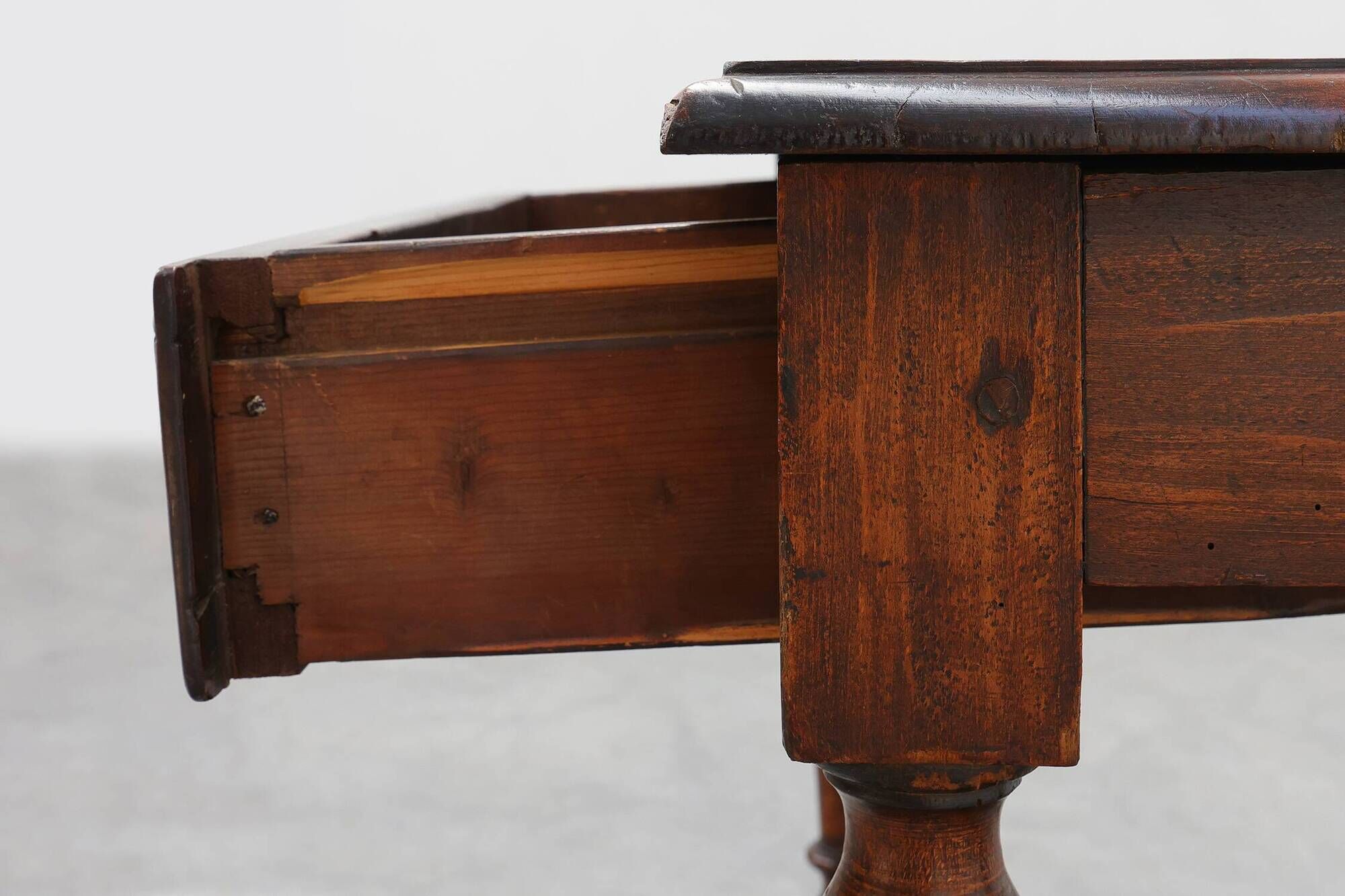 French Louis XIII Walnut Side Table with Drawer and Turned Legs, circa 1850