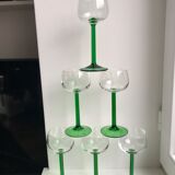 Set of 6 green white wine glasses made in France 60s-70s