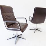 Wilkhahn Delta Highback set of 2 brown leather armchairs by Delta Design
