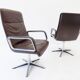 Wilkhahn Delta Highback set of 2 brown leather armchairs by Delta Design