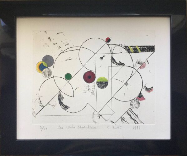 Eau-forte réhaussée, La ronde dans l’eau, Claude BURET (1926-2010)