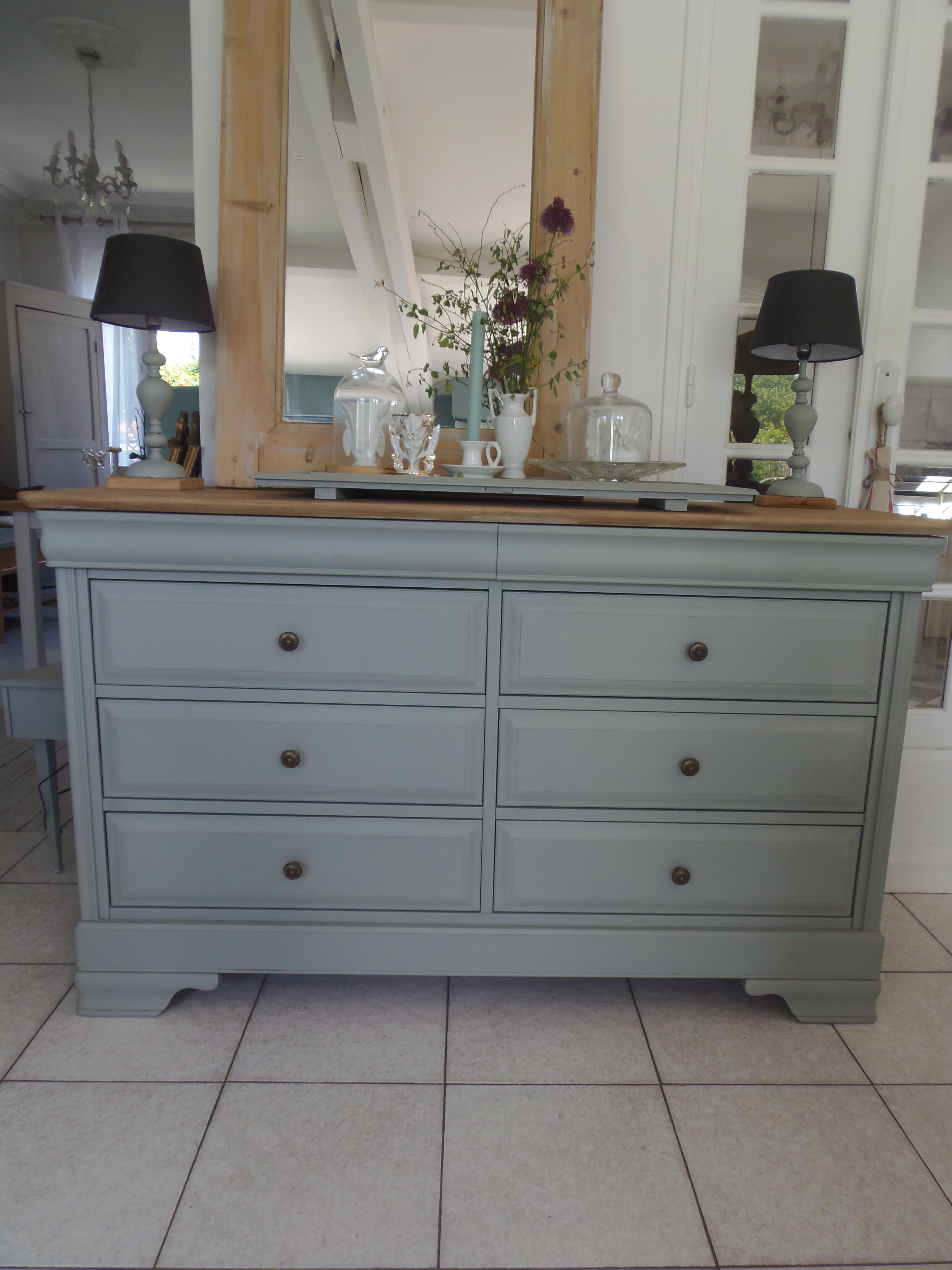 Louis Philippe style chest of drawers, 8 drawers green of gray