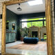 Fireplace mirror with pediment and pearl 178.5/151cm gold leaf, mercury