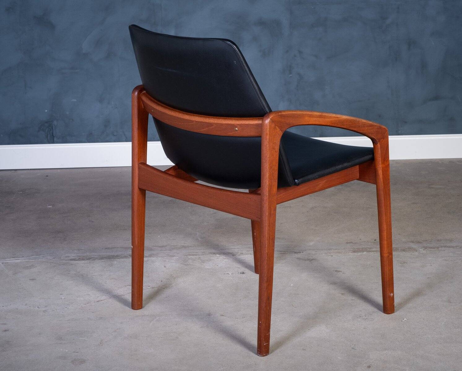 Armchair Model 23 in Teak and Black Leather by Henning Kjærnulf, Denmark, 1960s