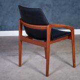 Armchair Model 23 in Teak and Black Leather by Henning Kjærnulf, Denmark, 1960s