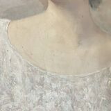 Tableau peinture huile toile portrait femme robe dentelle xixème 19ème merl