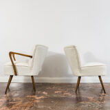 Pair of white cream boucle cocktail chairs, 1950s