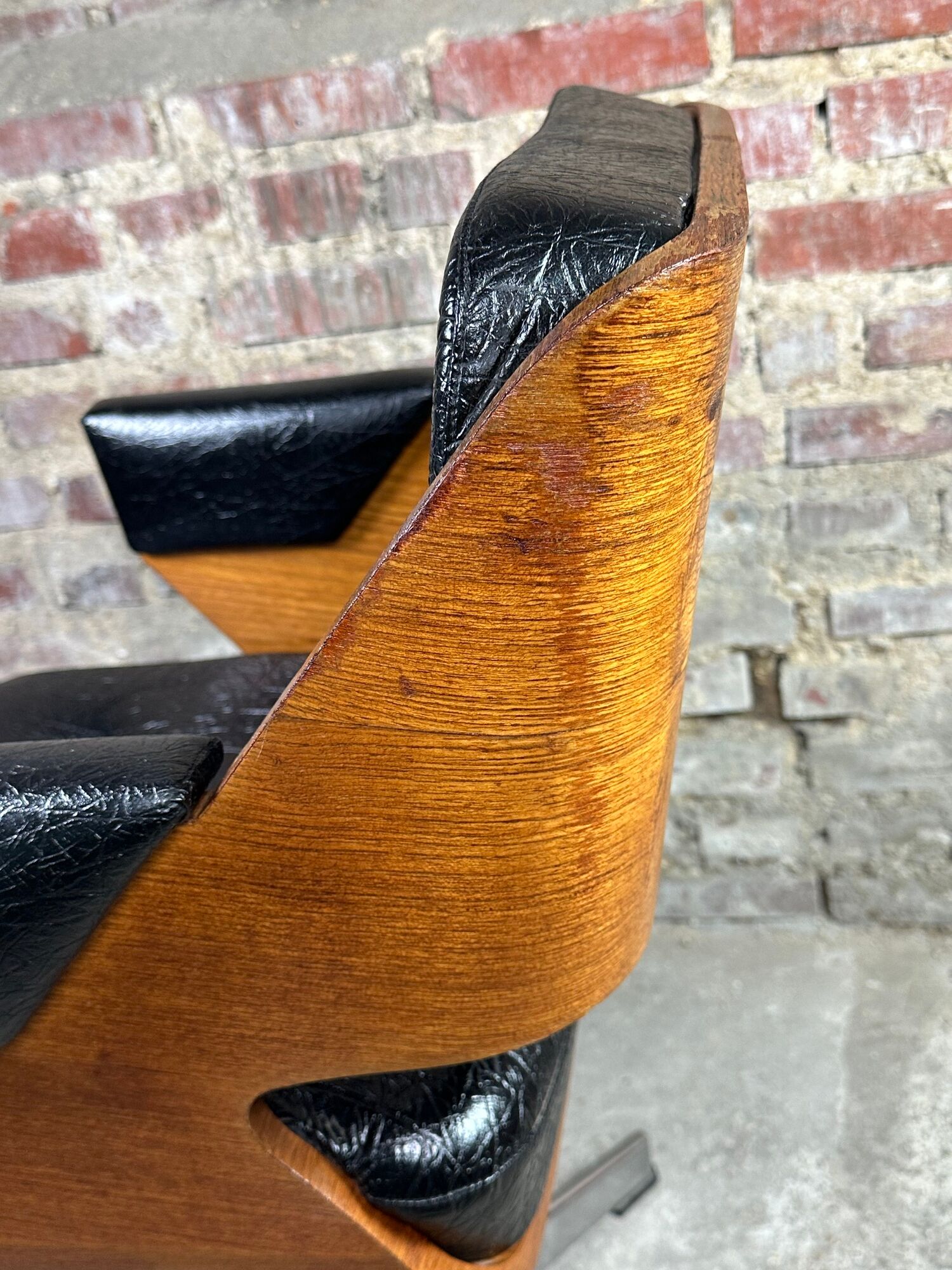 Martin Stoll vintage 1960 swivel armchair in wood and imitation