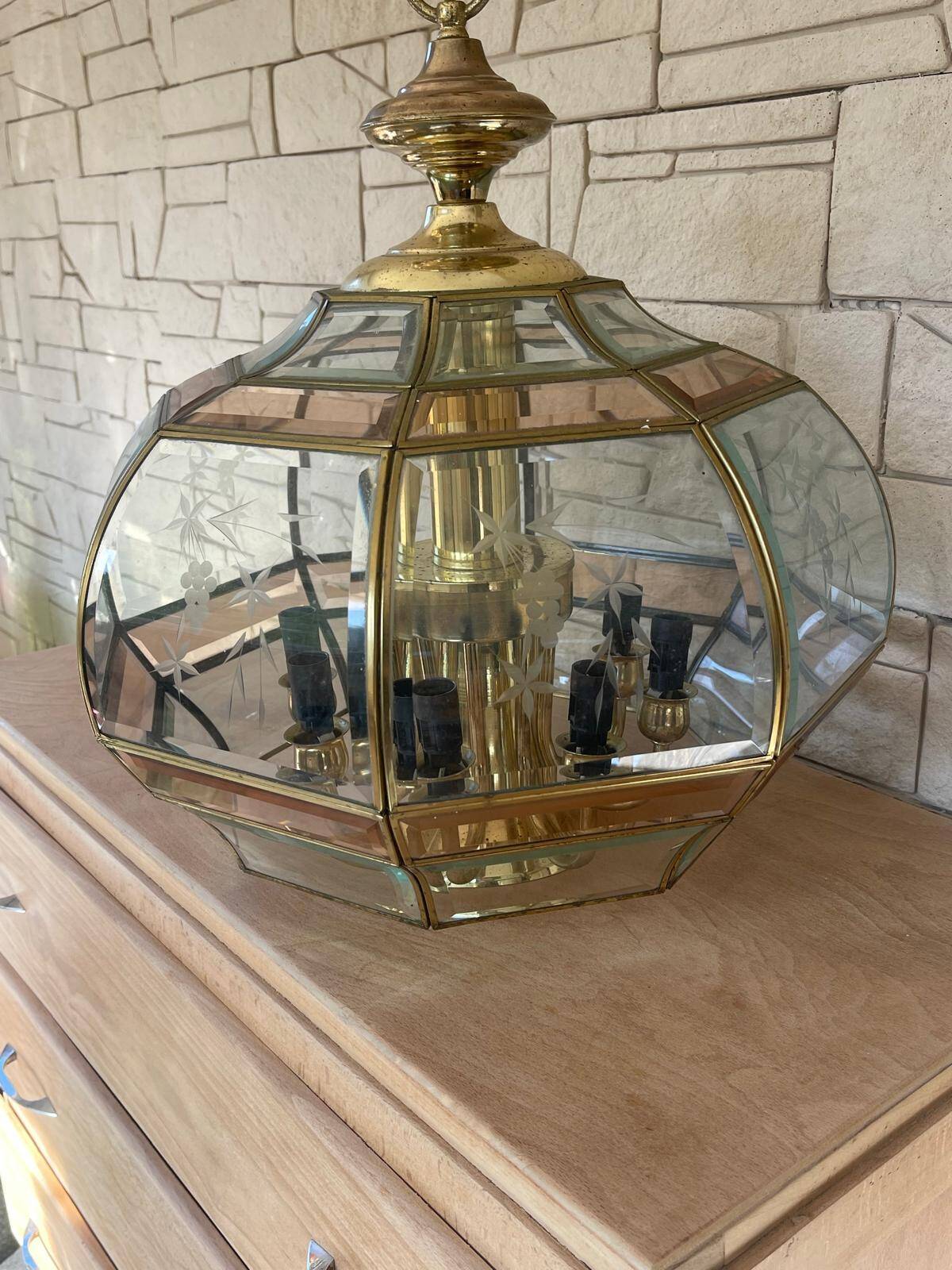 Eight-branch chandelier in beveled glass. 1940s.