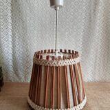 Vintage 70s fabric and wood pendant light