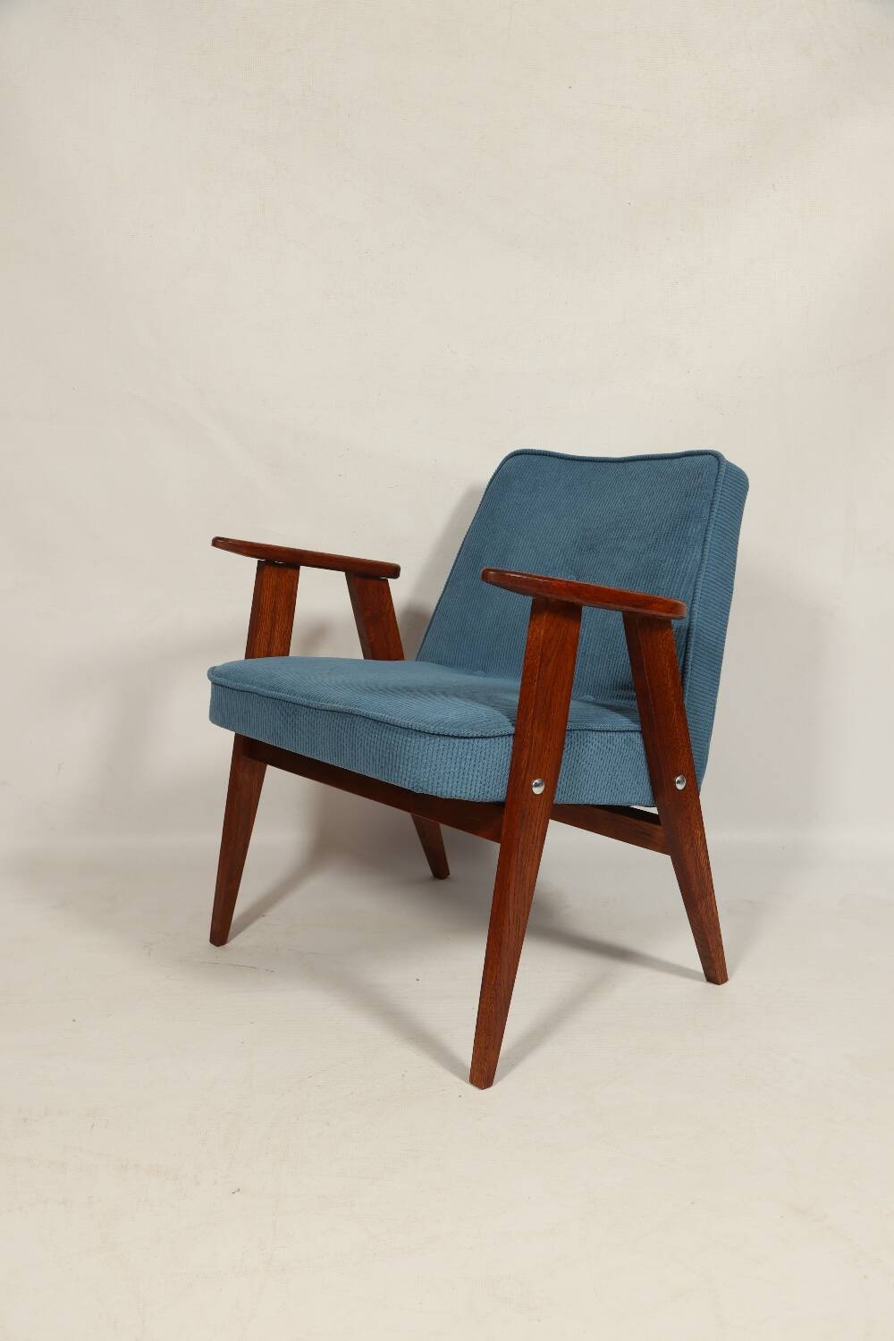 Fauteuil vintage en velours côtelé Revêtement bleu océan