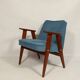 Vintage corduroy armchair Ocean blue upholstery