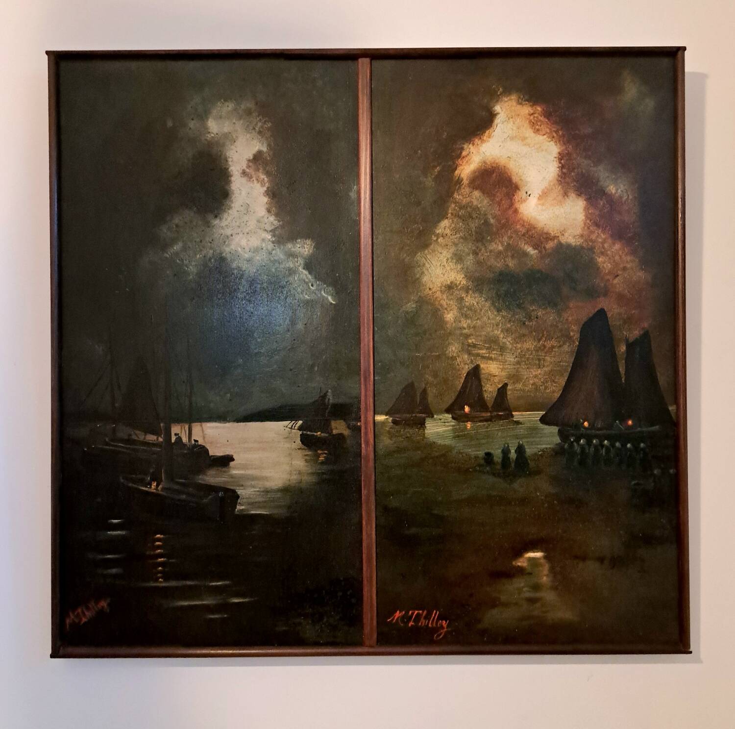 Impressionist painting, oil on wood, 19th century - Signed marine