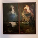 Tableau impressionniste, huile sur bois  XIXème siècle - Marine signée