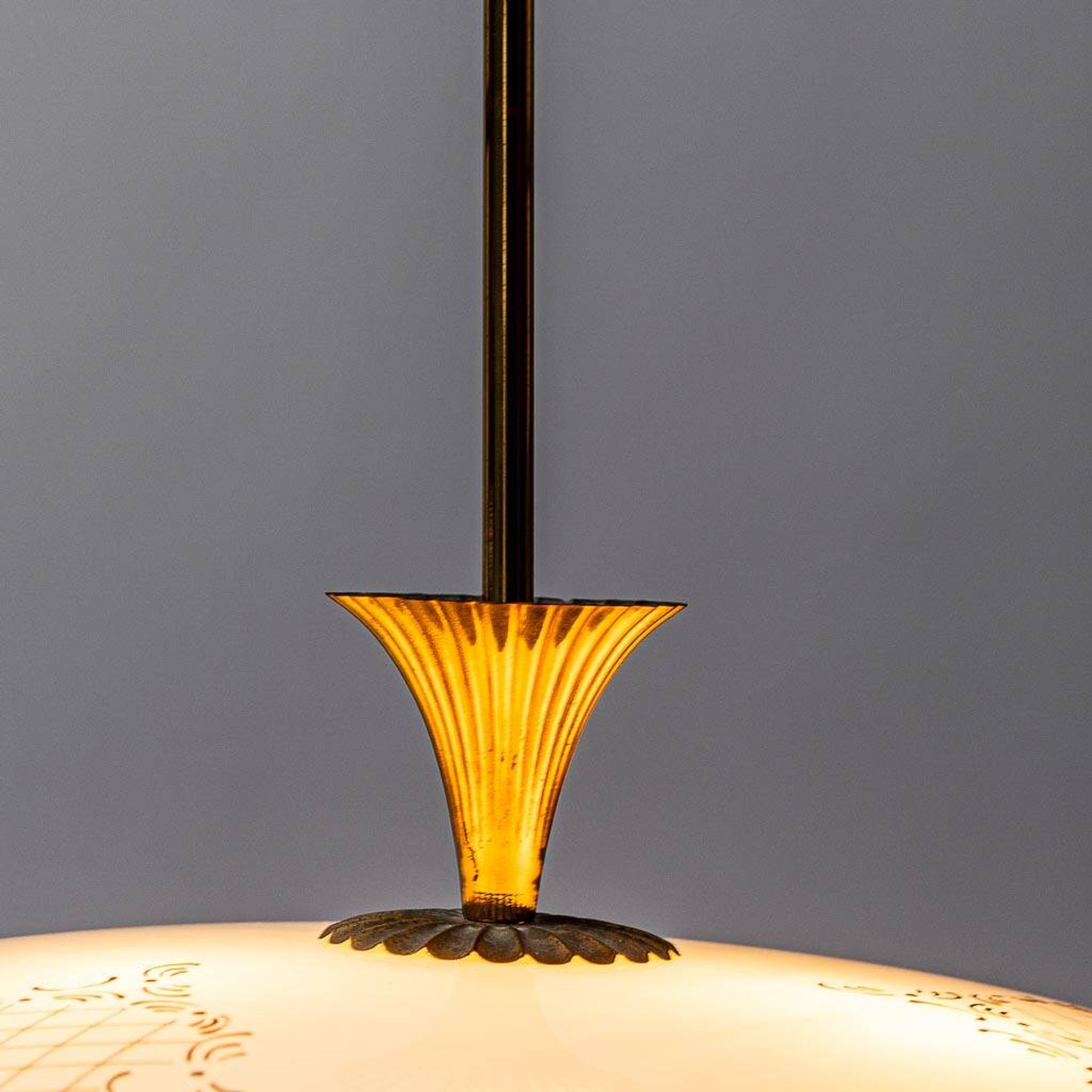 Lampe à suspension circulaire en verre ottone anni '50 vintage