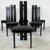Set of 6 black wooden high back dining chairs - 1980s