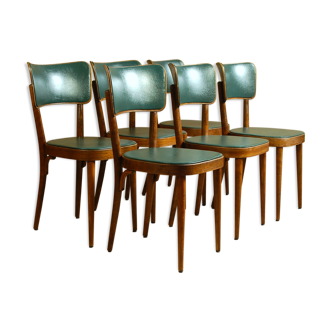 6 Baumann bistro chairs from the 1950s in wood and skai