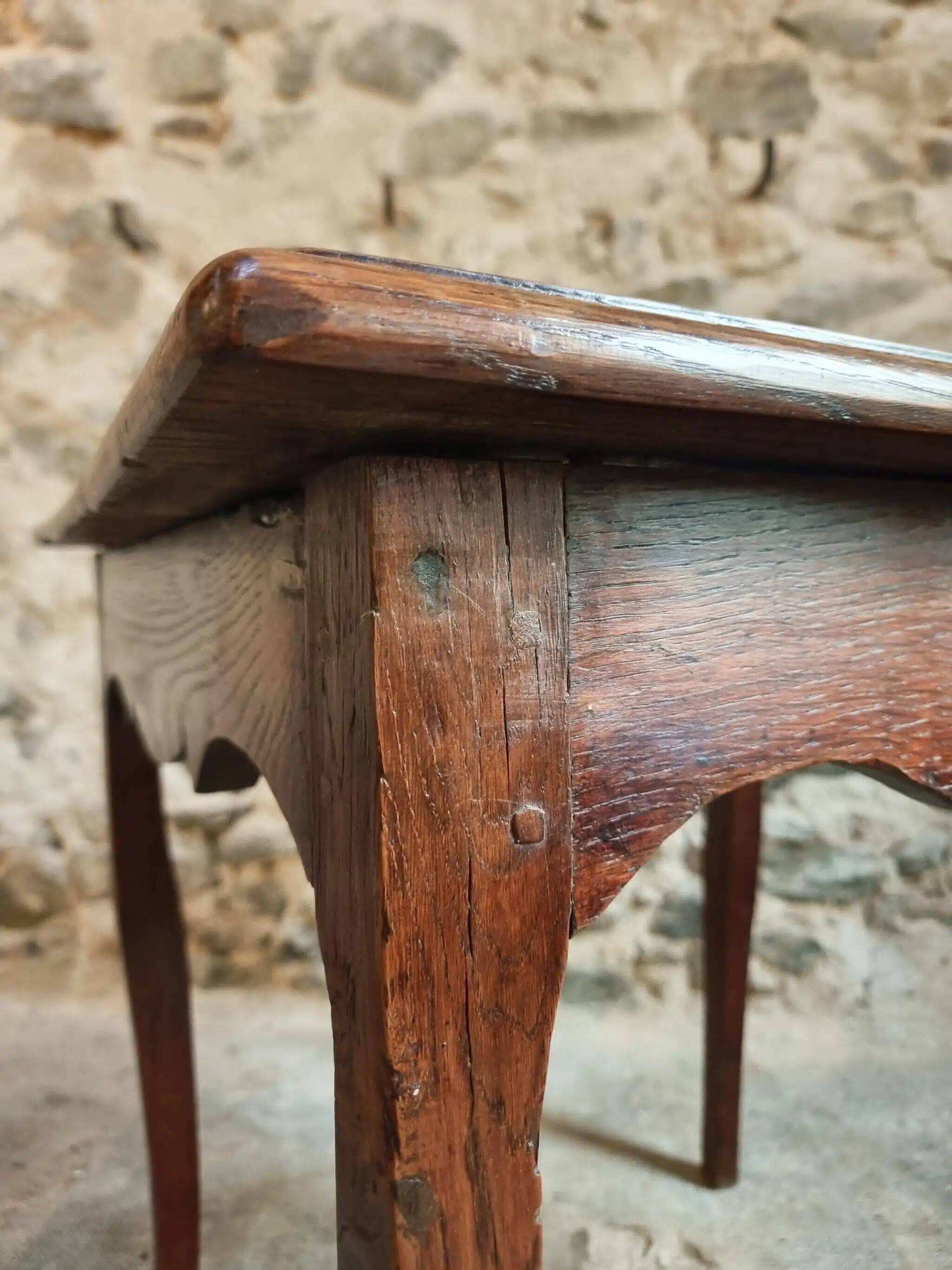 Antique oak side table, provincial writing table from the 18th century, Louis XV style.