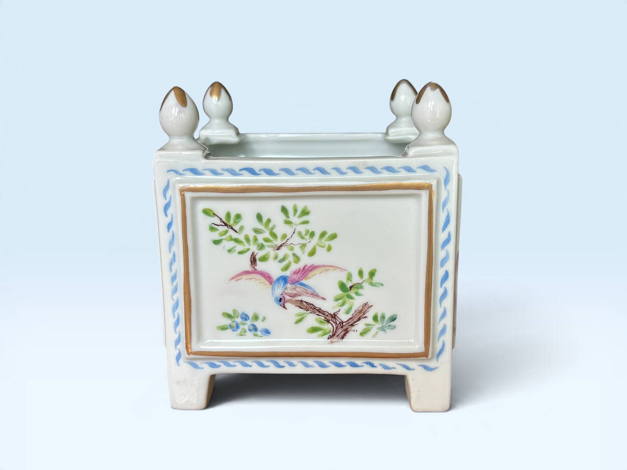 Pair of square flower pots, porcelain planters from Limoges, signed.