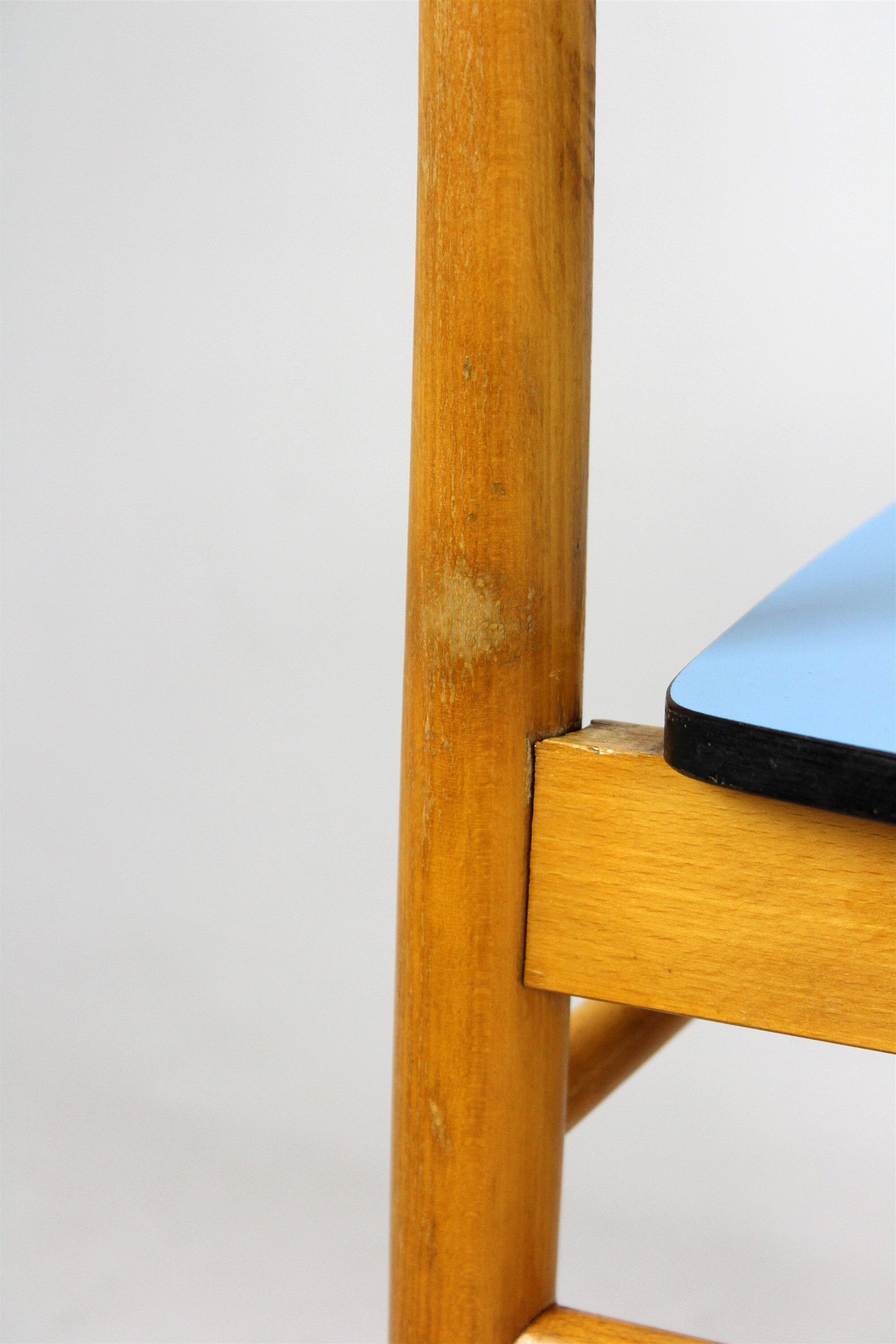 Vintage blue Formica & wood chairs, 1960s, set of 2