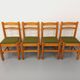 Set of 4 vintage chairs in pine and khaki green bouclette fabric from the 70s