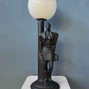 Vintage art deco porcelain desk lamp with glass lampshade